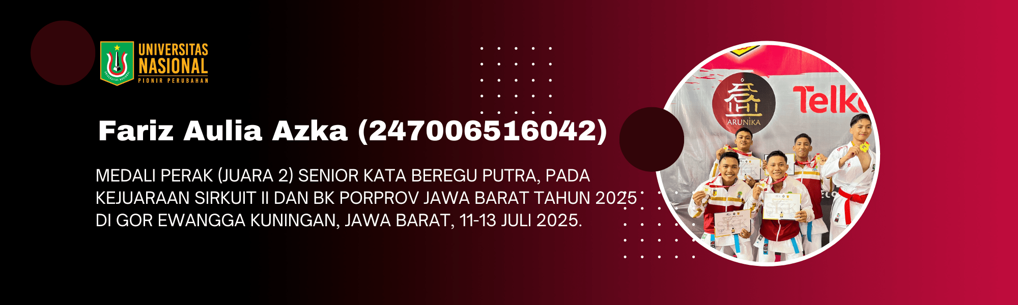 Mahasiswa Berprestasi! Fariz Aulia Azka Raih Medali Perak di Ajang Karate Provinsi